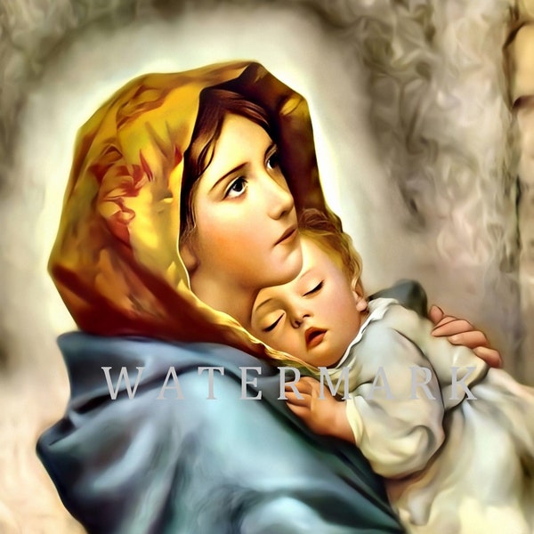 Custom DIGITAL DOWNLOAD Digital Oil Painting of Virgin Mary, Madonna of the Streets (originally created by Roberto Ferruzzi)