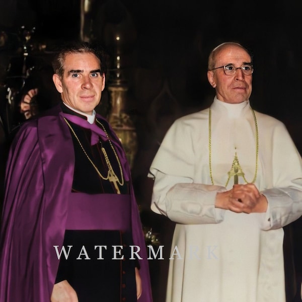 Venerable Archbishop Fulton J. Sheen and Pope Pius XII Custom Colorized Digital Photo Painting DIGITAL DOWNLOAD