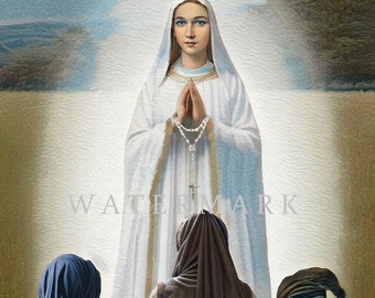 Our Lady of Fatima Custom Digital Oil Painting - Jacinta, Francisco and Lucia - Apparition - DIGITAL DOWNLOAD