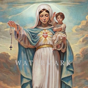 Nuestra Señora Reina del Santísimo Rosario Pintura al óleo digital personalizada DESCARGA DIGITAL