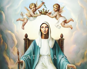 Custom DIGITAL DOWNLOAD Digital Oil Painting of The Most Blessed Virgin Mary - Queen of Heaven