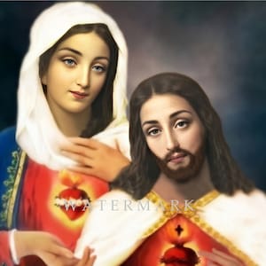 The Most Sacred Heart of Jesus and the Immaculate Heart of Mary Customized and Restored Digital Oil Painting DIGITAL DOWNLOAD