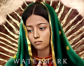 ¡NUEVO! Nuestra Señora de Guadalupe - Santísima Virgen María - Pintura al óleo digital de estilo elegante personalizado DESCARGA DIGITAL