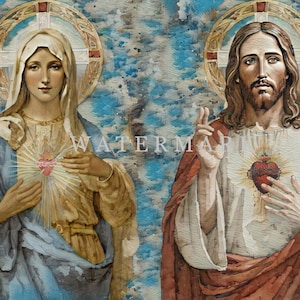 Het Allerheiligste Hart van Jezus en het Onbevlekte Hart van Maria Custm Digitaal olieverfschilderij DIGITALE DOWNLOAD