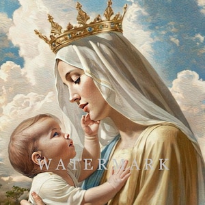 La Santísima Virgen María y el Niño Jesús Pintura al óleo digital personalizada DESCARGA DIGITAL
