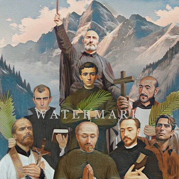 North American Martyrs - Jogues, Brebeuf, Garnier, Chabanel, Daniel, Lalande, Goupil, Lalemont Custom Digital Oil Painting DIGITAL DOWNLOAD