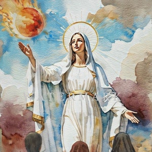 Milagro del Sol - Nuestra Señora de Fátima - La Santísima Virgen María Pintura al óleo de acuarela digital personalizada DESCARGA DIGITAL