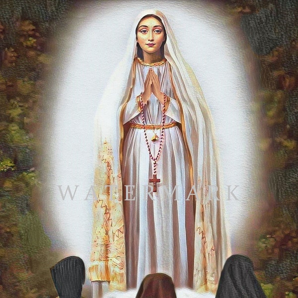 Our Lady of Fatima Custom Digital Oil Painting - Jacinta, Francisco and Lucia - Apparition - DIGITAL DOWNLOAD