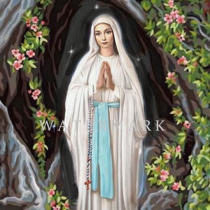 Nuestra Señora de Lourdes - La Santísima Virgen María Pintura al óleo digital personalizada DESCARGA DIGITAL