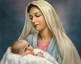 The Most Blessed Virgin Mary and Baby Jesus Customized and Restored Digital Oil Painting DIGITAL DOWNLOAD