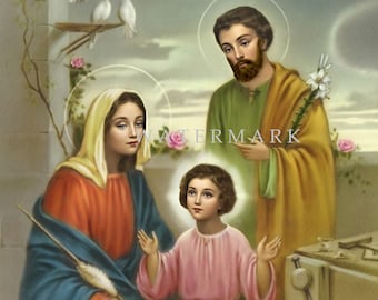 Customized and Restored DIGITAL DOWNLOAD Digital Oil Painting of the Holy Family - Jesus, Mary and Joseph