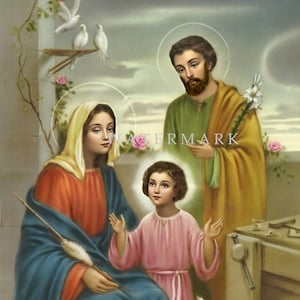 Personalizado y restaurado DIGITAL DESCARGAR Digital Pintura al óleo de la Sagrada Familia - Jesús, María y José