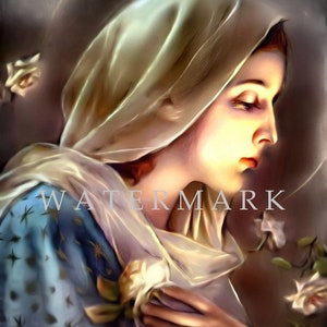 Customized and Restored DIGITAL DOWNLOAD Digital Oil Painting of the Blessed Virgin Mary