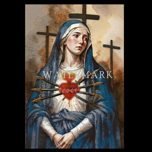 Our Lady of Seven Sorrows - The Most Blessed Virgin Mary - Custom Digital Oil Painting DIGITAL DOWNLOAD