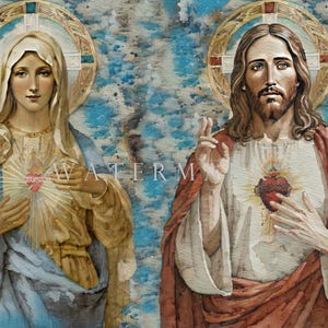 The Most Sacred Heart of Jesus and the Immaculate Heart of Mary Custm Digital Oil Painting DIGITAL DOWNLOAD