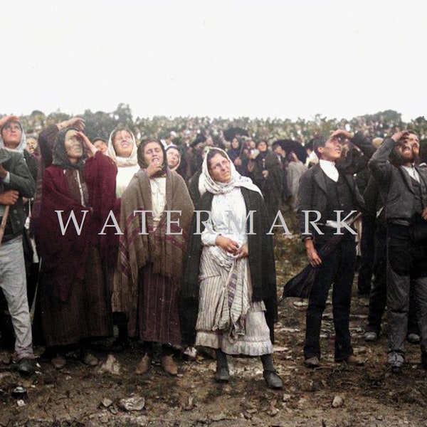 Custom Colorized Photo from the Actual apparition at Fatima - Pilgrims Witness the Miracle of the Sun - DIGITAL DOWNLOAD