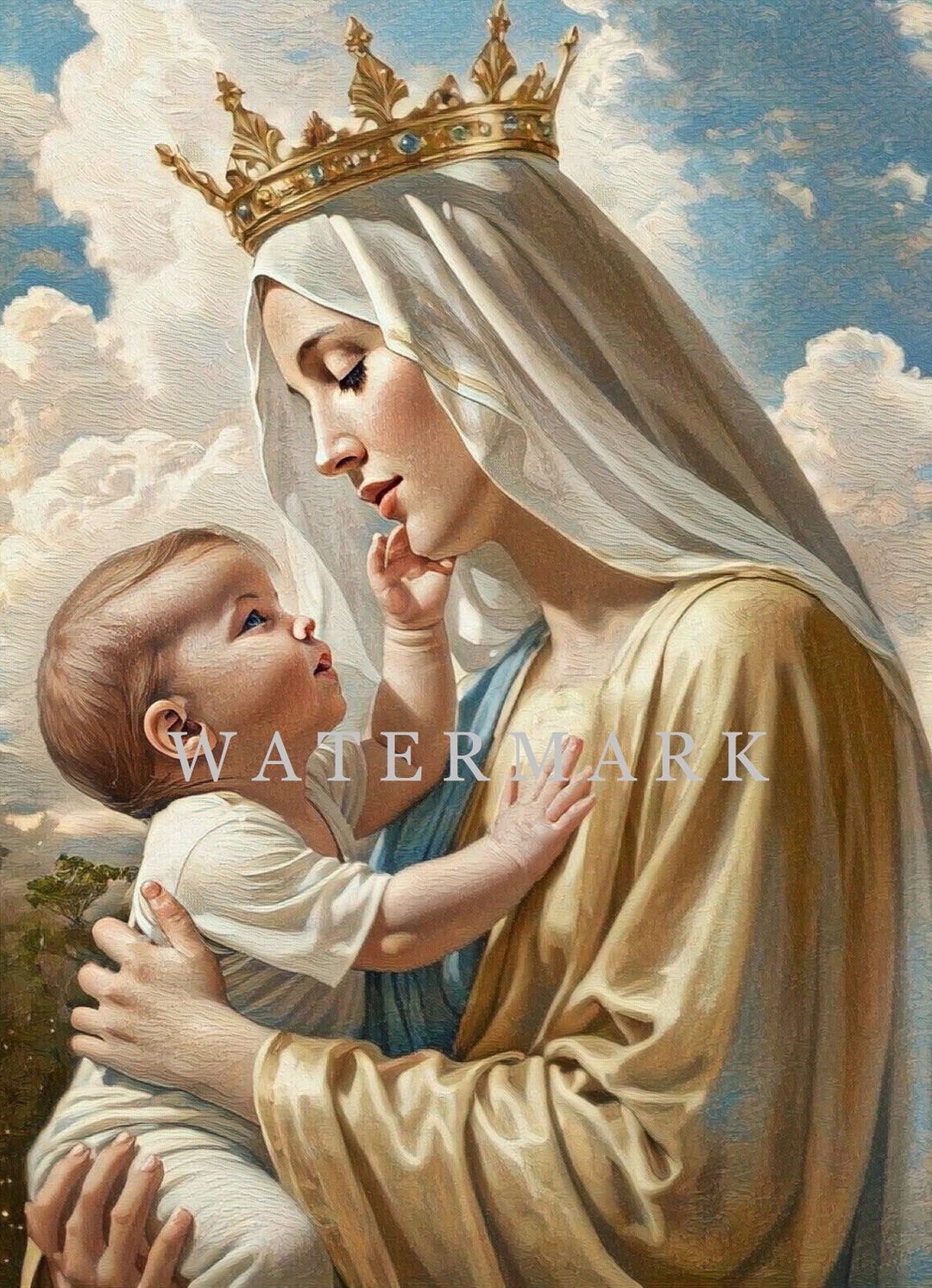 The Most Blessed Virgin Mary and Baby Jesus Custom Digital Oil Painting ...