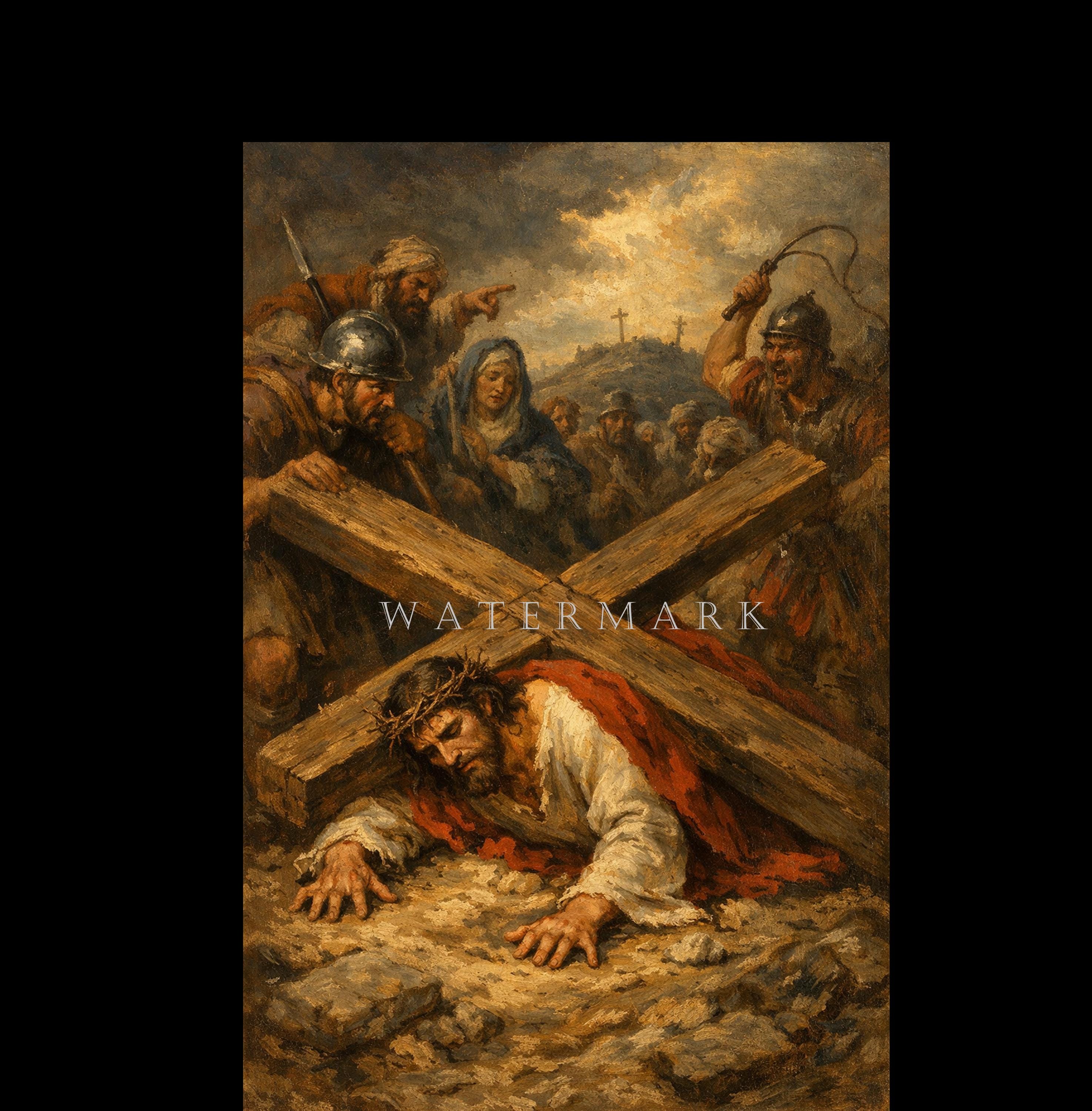 Jesus Falls Under the Cross Custom Digital Oil Painting DIGITAL ...