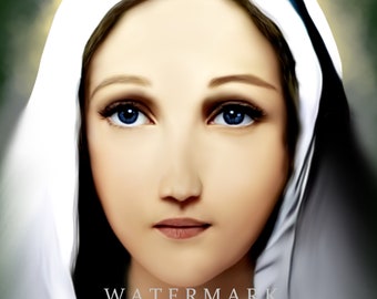 Custom DIGITAL DOWNLOAD Colorized Digital Oil Painting of the Most Blessed Virgin Mary - Recreated from Drawing of Mary by Italian Mystic