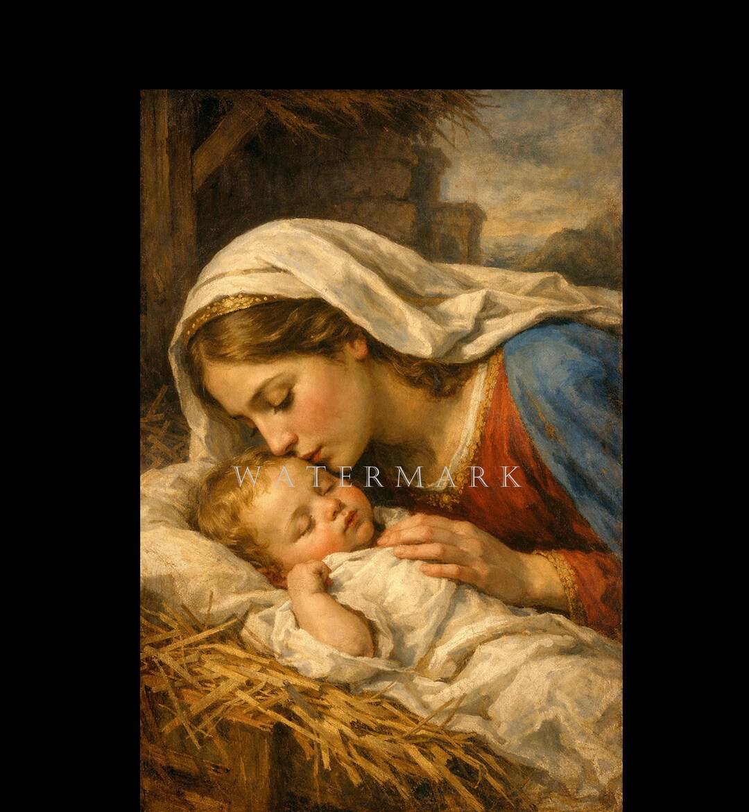 The Most Blessed Virgin Mary Kissing Baby Jesus - Custom Digital Oil ...