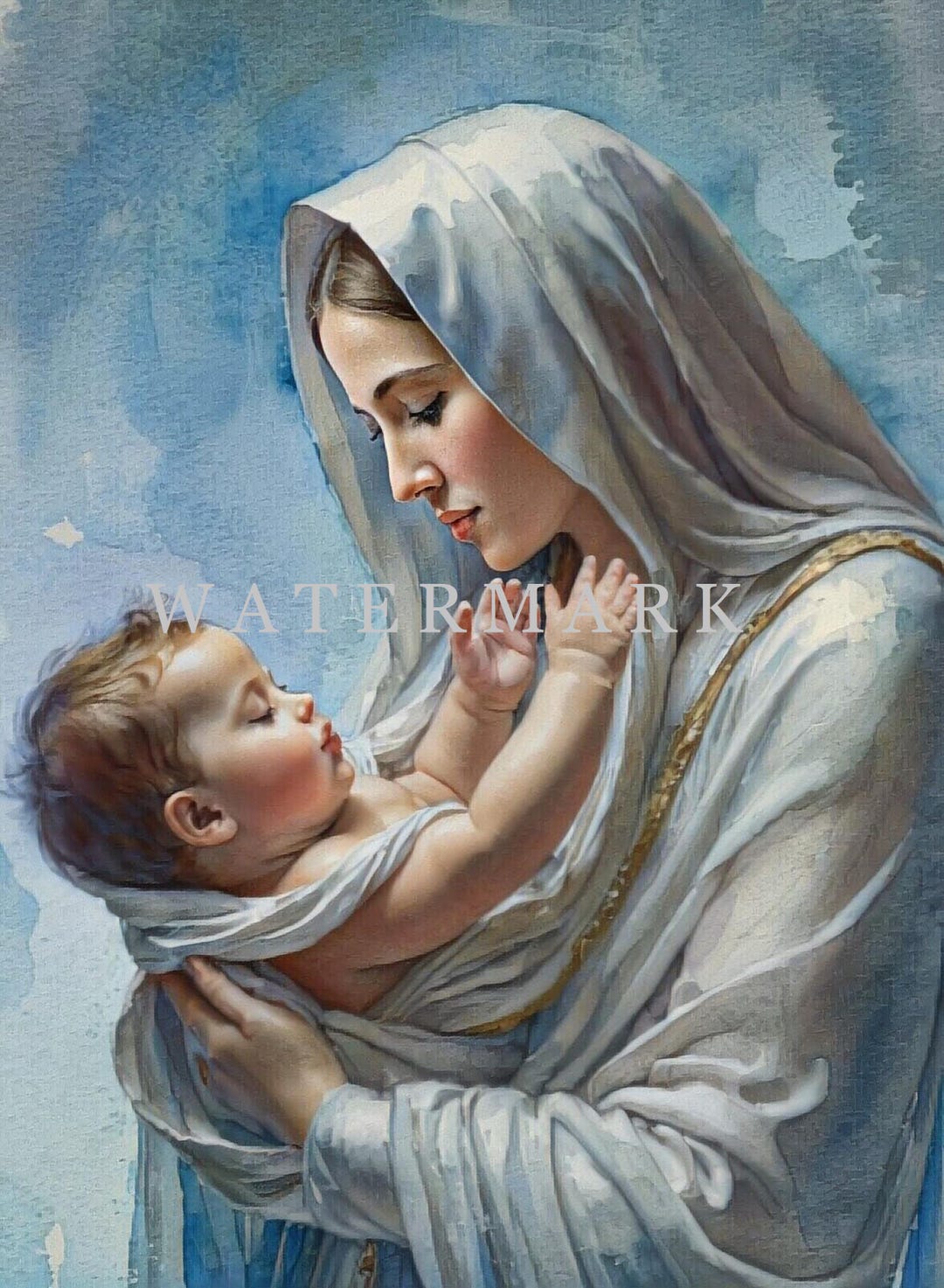The Most Blessed Virgin Mary and Baby Jesus Custom Digital Oil Painting ...
