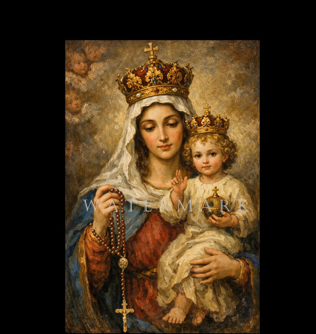 Our Lady Queen of the Most Holy Rosary Custom Digital Oil Painting ...