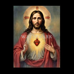 Most Sacred Heart of Jesus Custom Digital Watercolor Painting DIGITAL DOWNLOAD