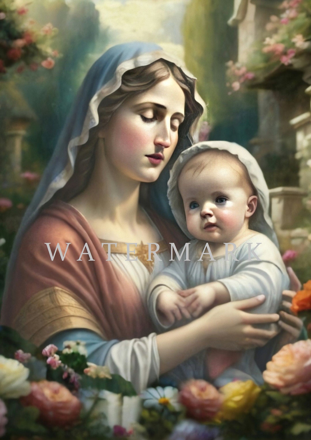 The Most Blessed Virgin Mary and Baby Jesus Custom Digital Oil Painting ...