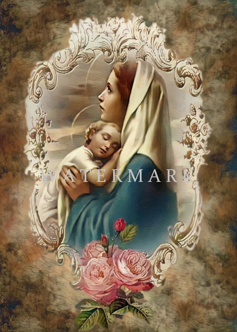The Most Blessed Virgin Mary and Baby Jesus Custom Digital Oil Painting ...