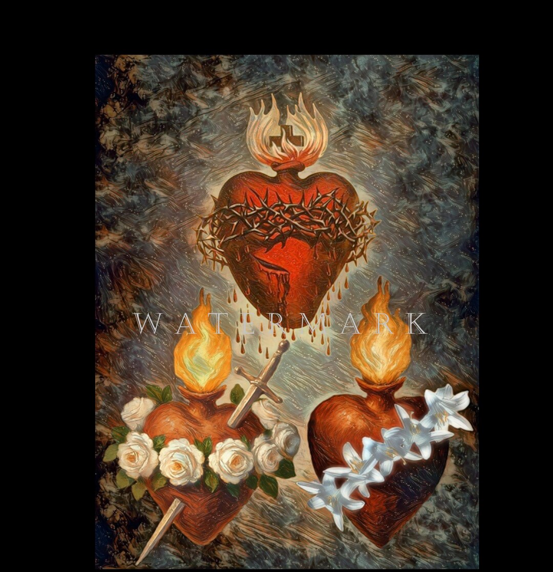 The Hearts of Jesus, Mary and Joseph Custom Digital Oil Painting ...