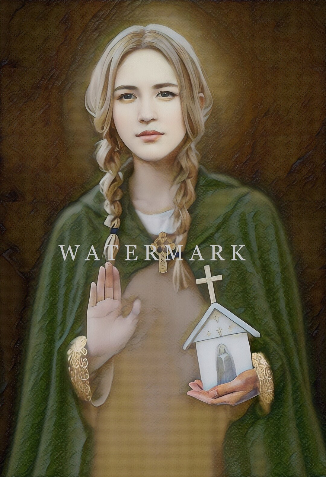 St. Dwynwen Patron Saint of Broken Hearts Custom Digital Oil Painting