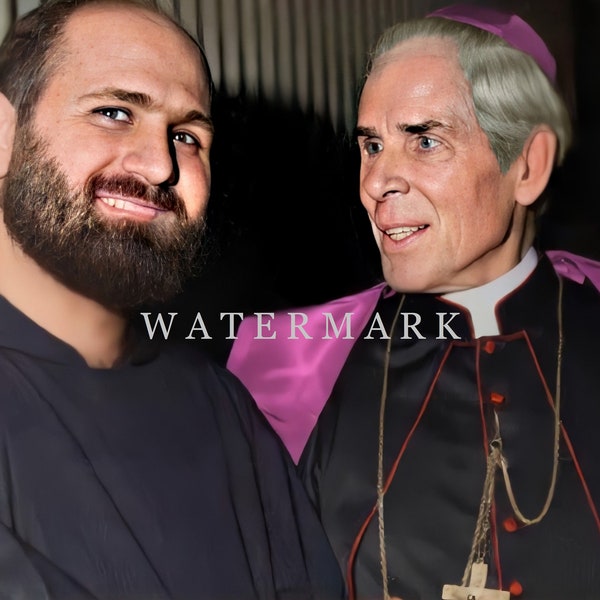 Venerable Archbishop Fulton J. Sheen and Father Andrew Apostoli Custom Colorized Digital Photo Painting DIGITAL DOWNLOAD
