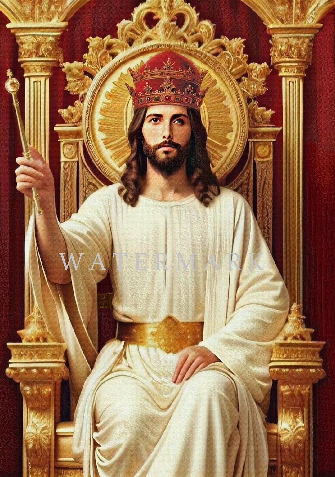 Jesus Christ the King on His Heavenly Throne Custom Digital Oil ...