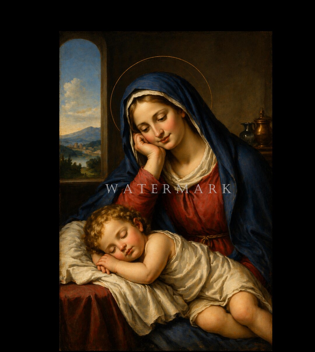 The Most Blessed Virgin Mary and Sleeping Baby Jesus Custom Digital Oil ...
