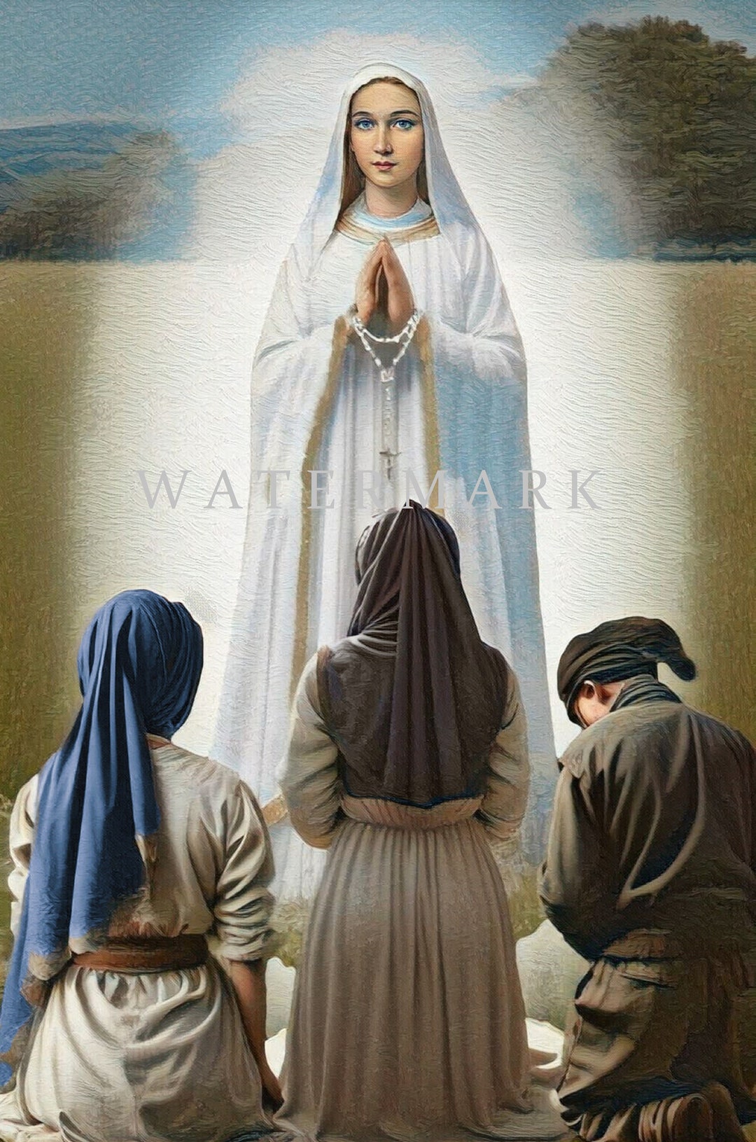 Our Lady of Fatima Custom Digital Oil Painting Jacinta, Francisco and