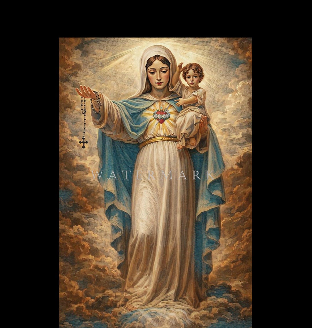 Our Lady Queen of the Most Holy Rosary Custom Digital Oil Painting ...