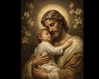 St. Jozef en het kind Jezus aangepast digitaal olieverfschilderij DIGITALE DOWNLOAD