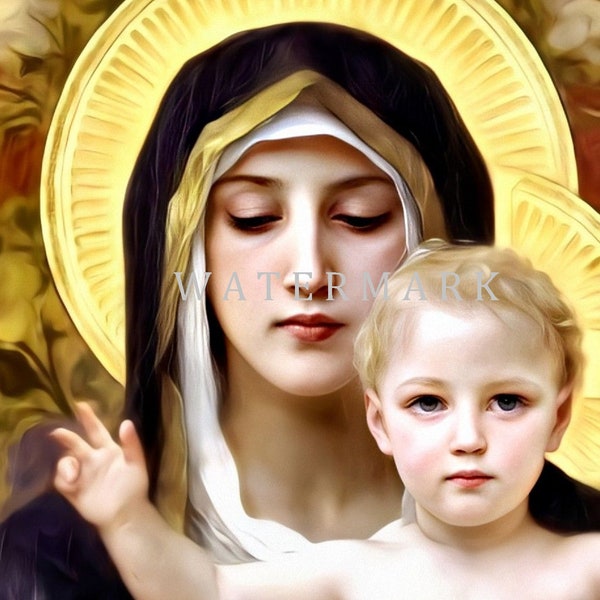 Custom DIGITAL DOWNLOAD Photo Painting of Mary, Queen of Angels