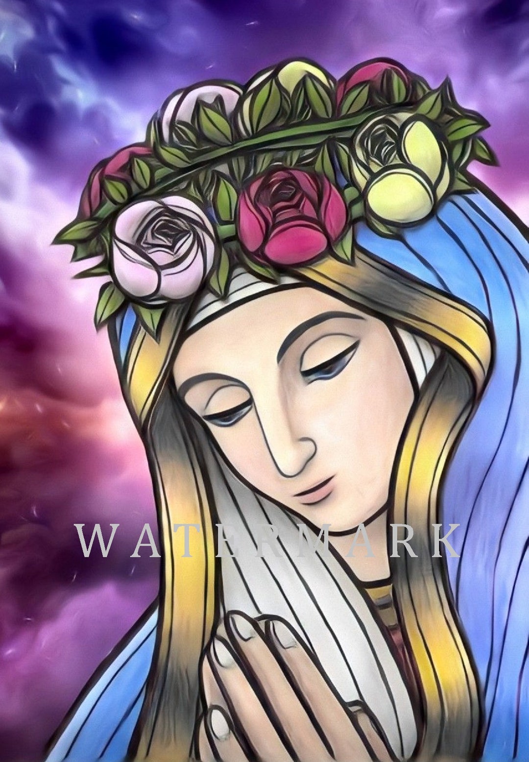Custom DIGITAL DOWNLOAD Digital Oil Painting of the Blessed Virgin Mary ...