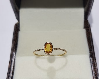 14k massiver Gelbgold natürlicher ovaler 6 x 4 mm gelber Saphir Edelstein Ring