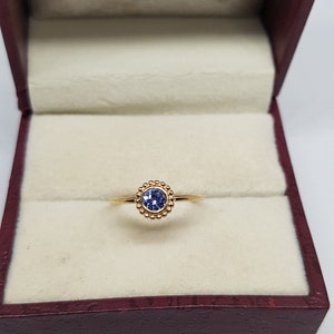 14k solid yellow gold natural round brilliant cut shaped tanzanite gemstone ring