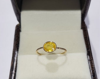 14k solid yellow gold natural oval shaped yellow sapphire precious gemstone ring