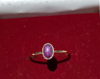 14k Yellow Gold Star Ruby Ring, Oval Star of India Gemstone