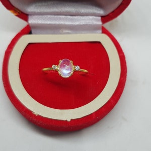 Moonstone Ring / 14k Gold Moonstone Ring / Diamond Moonstone Ring / Dainty Moonstone Ring / Stackable Moonstone Ring / June Birthstone Ring image 2