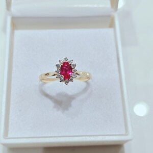 Bague en or jaune massif 14 carats, qualité AAA naturel, 6 x 4 mm, rubis naturel de forme ovale et diamant naturel taille brillant, pierres précieuses