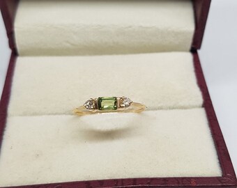 14K Green Sapphire Ring, 1 Carat Emerald Cut Engagement Ring, Yellow ...