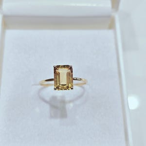 14k Solid Yellow Gold Natural AAA Quality Emerald Cut Rectangular Shaped Citrine Gemstone Ring