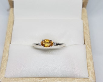 14k solid white gold natural oval shaped citrine semi precious gemstone and natural round brilliant cut shaped diamonds gemstones ring