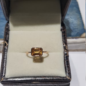 14k solid rose gold natural AAA quality emerald cut rectangular shaped citrine semi precious gemstone ring