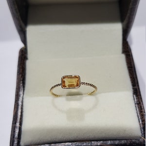 14k solid yellow gold natural emerald cut rectangular shaped AAA quality 7x5 mm citrine semi precious gemstone ring